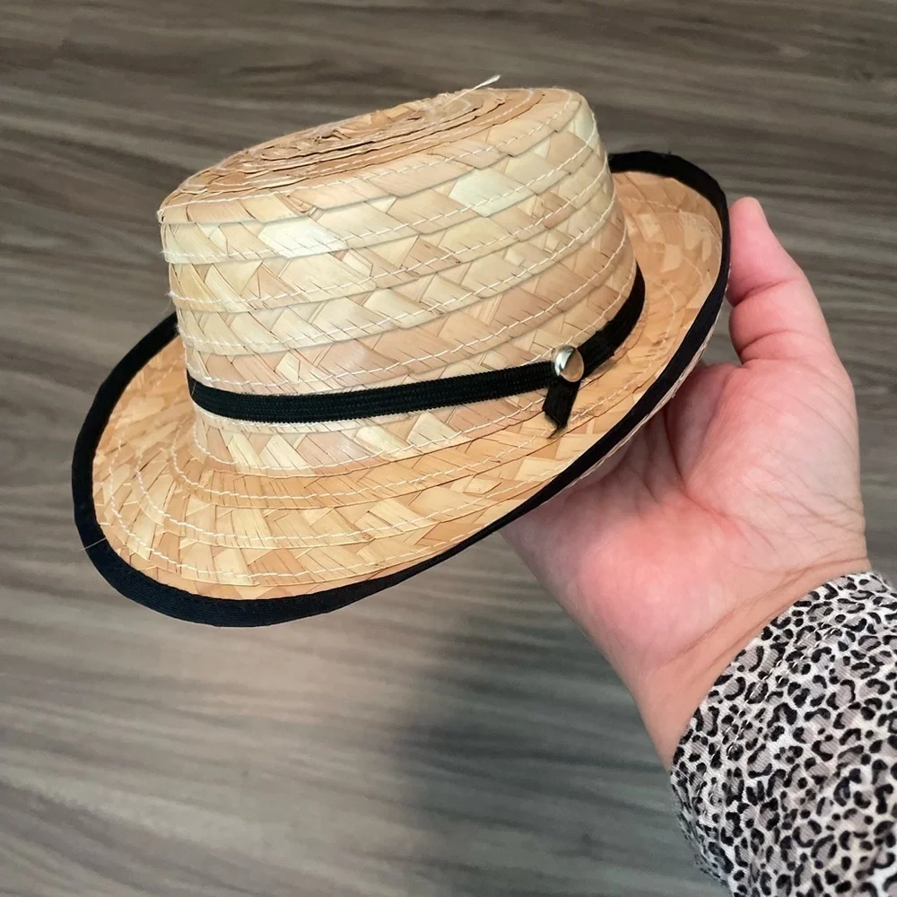 Handmade Charming Straw Hat with Black Band OS Baby